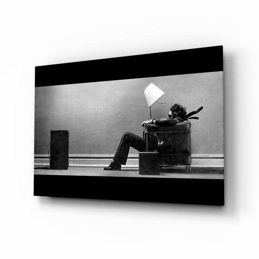 Blown Away glass wall art in a modern home cinema