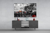 Marilyn Elvis Retro glass wall art catching light to reveal its painted neon