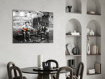 Retro glass print bringing Hollywood edge to a designer office