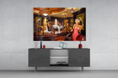 Marilyn in Pink Elvis Humphrey glass wall art catching light to reveal its painted brass