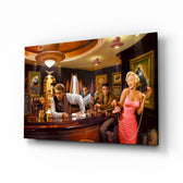 Marilyn in Pink Elvis Humphrey glass wall art in a modern home cinema