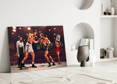 Close-up detail of retro boxing ring behind glass