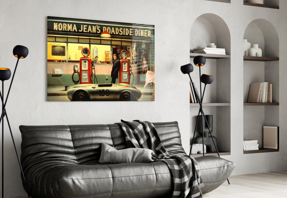 Retro Gas Station artwork styled in a high-end bar
