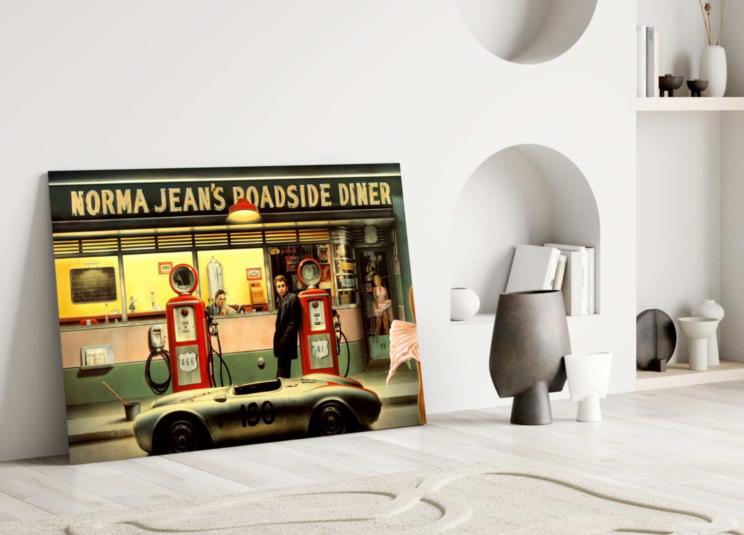 Marilyn Elvis Humphrey - Retro Gas Station Glass Wall Art.