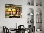 Retro glass print bringing Americana edge to a designer office