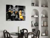 Retro glass print bringing diner edge to a designer office