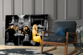 Retro yatay panel against a moody dark-painted accent wall