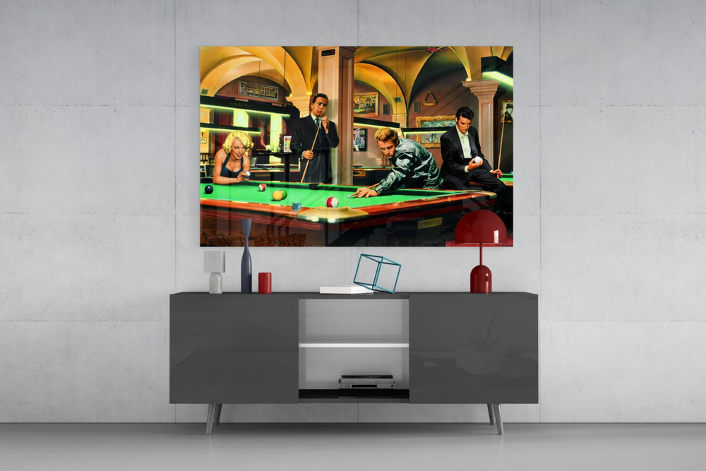 Marilyn Elvis Humphrey Pool glass wall art catching light to reveal its painted vault