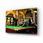 Marilyn Elvis Humphrey Pool glass wall art in a modern home cinema