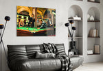 Pool artwork styled in a high-end bar interior
