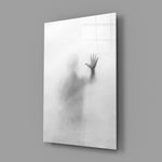 Mood portrait panel anchoring a moody bedroom wall