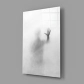 Mood portrait panel anchoring a moody bedroom wall