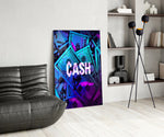 Money-motif glass print bringing hustle edge to a designer office