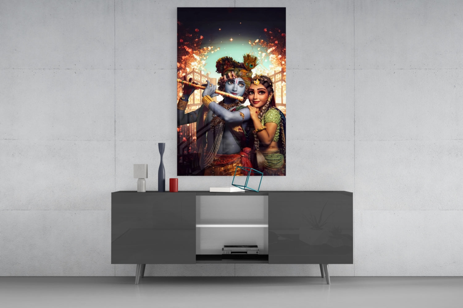 Krishna and Radha Glass Wall Art.