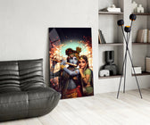 Sacred glass print bringing devotional edge to a hospitality interior