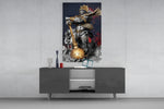 Ape King glass wall art catching light to reveal its painted ember