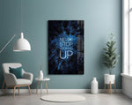 Never Stop artwork styled in a study interior