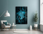Never Stop artwork styled in a study interior