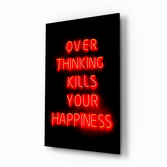 Over Thinking glass wall art in a modern home office