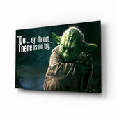 Words of Yoda glass wall art in a modern home cinema