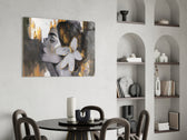 Surreal glass print bringing feminine edge to a designer office