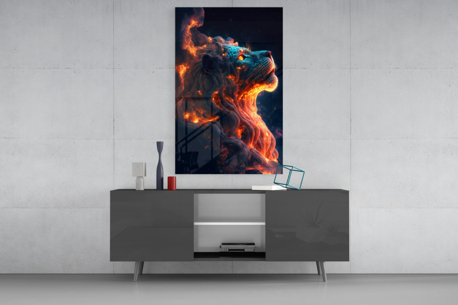 Fire Lion Glass Wall Art.