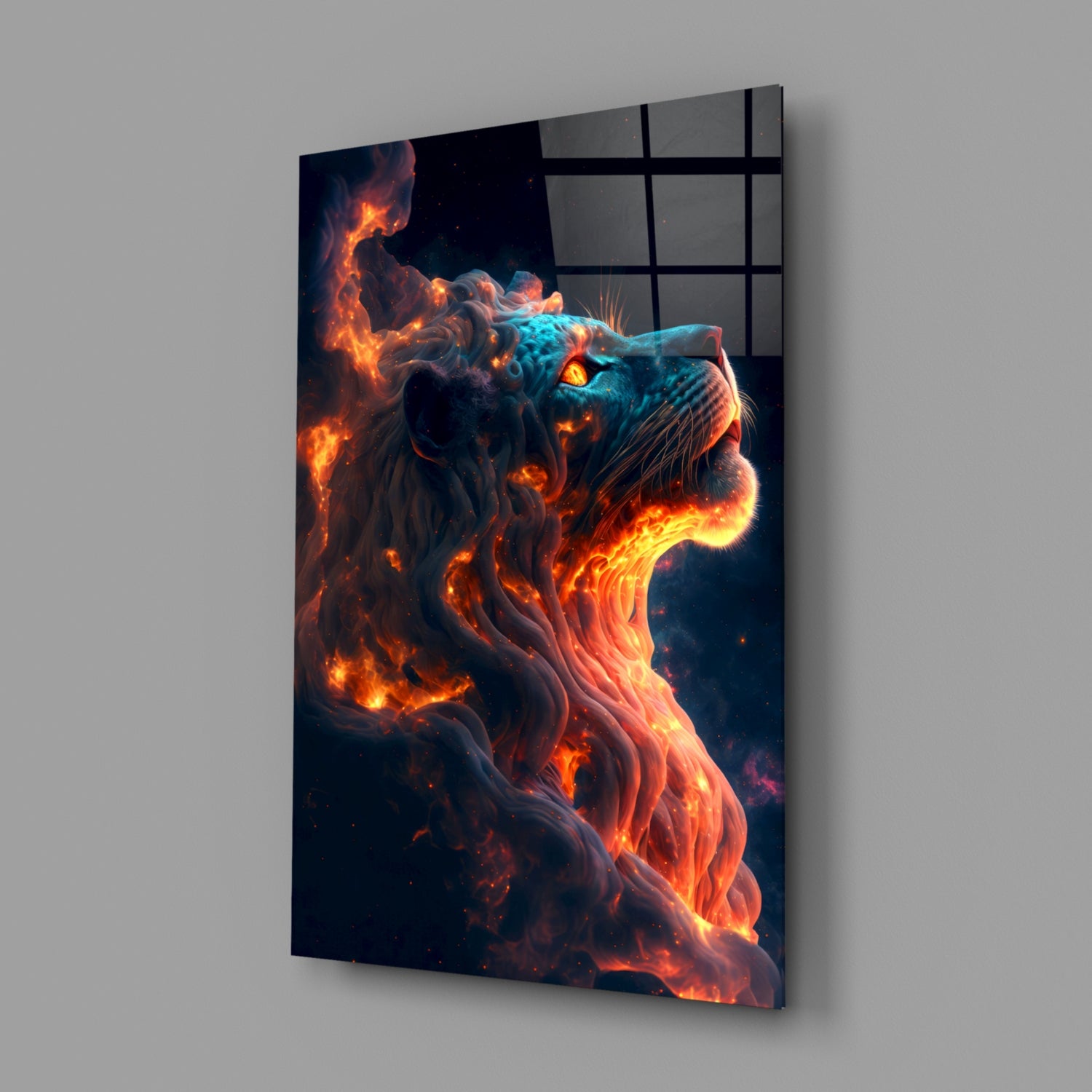 Fire Lion Glass Wall Art.