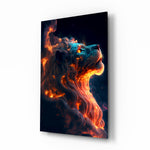 Fire Lion glass wall art in a modern creative loft