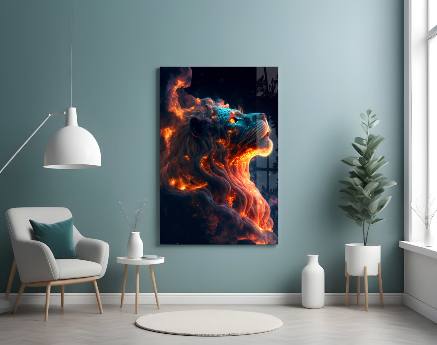 Fire Lion Glass Wall Art.