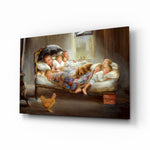 Picture of Happiness glass wall art in a master bedroom