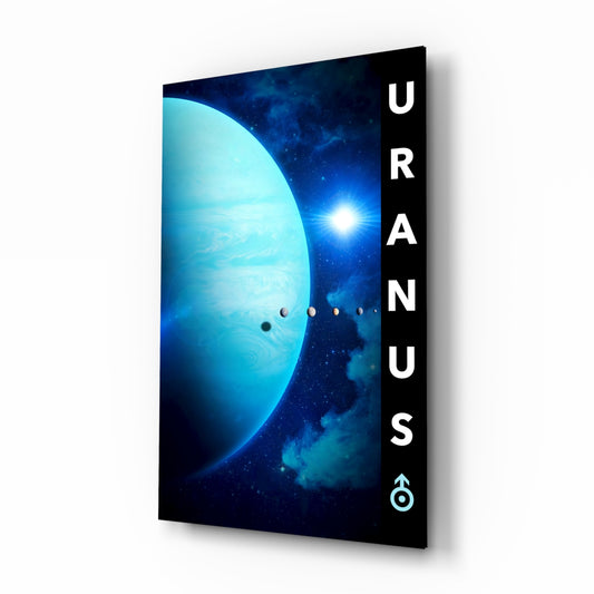 Uranus glass wall art in a modern creative loft
