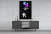 Baloonets glass wall art catching light to reveal its painted balloons