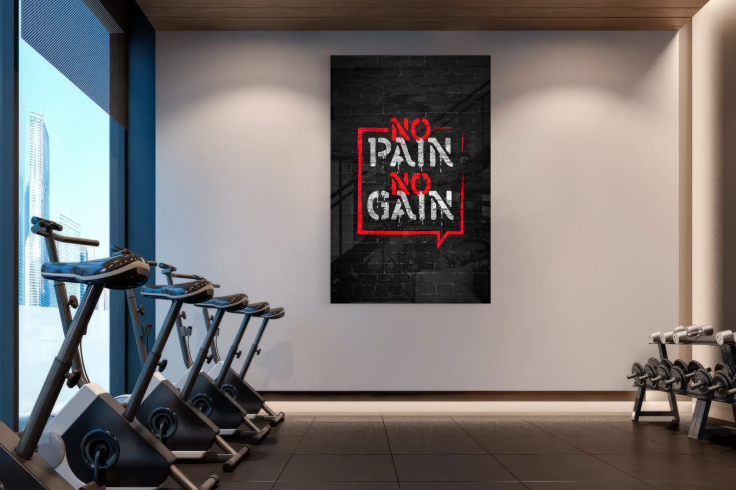 No Pain No Gain Glass Wall Art.