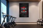 No Pain No Gain glass wall art catching light to reveal its painted bubble