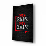 No Pain No Gain glass wall art in a modern home gym