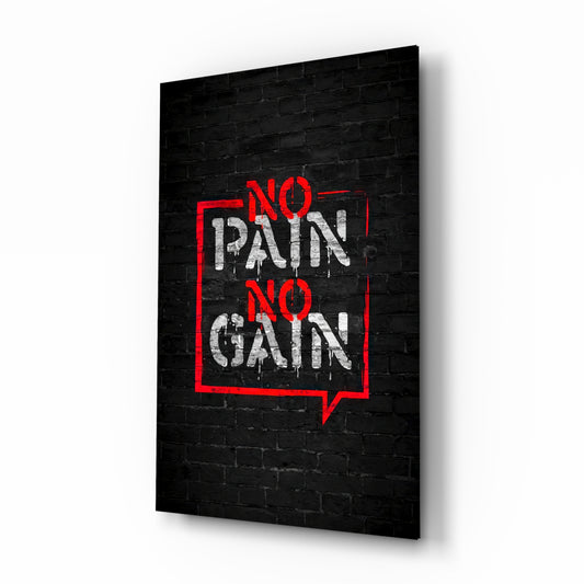 No Pain No Gain glass wall art in a modern home gym
