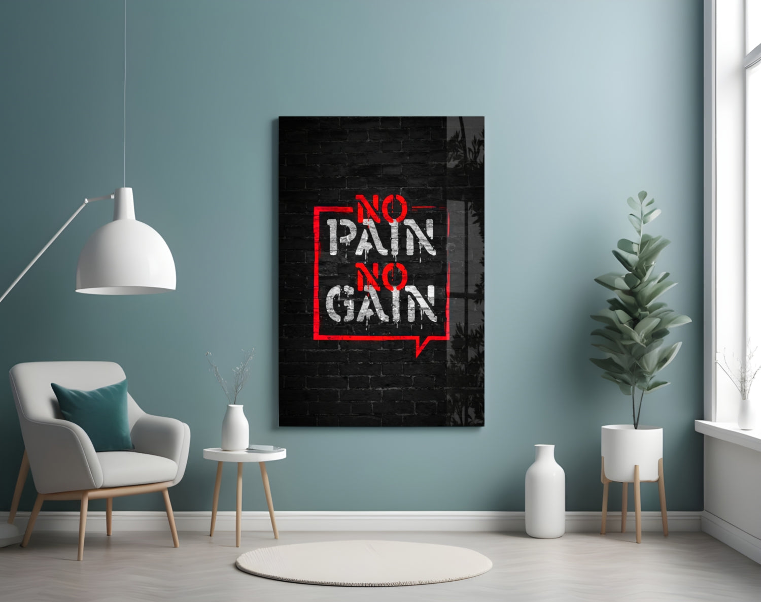 No Pain No Gain Glass Wall Art.