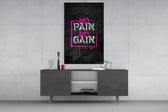 No Pain No Gain glass wall art catching light to reveal its painted bubble