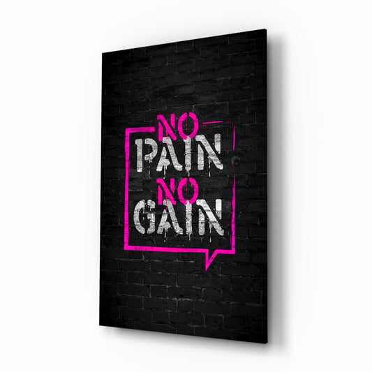 No Pain No Gain glass wall art in a modern home gym