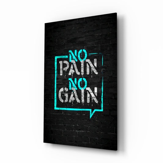 No Pain No Gain glass wall art in a modern home gym