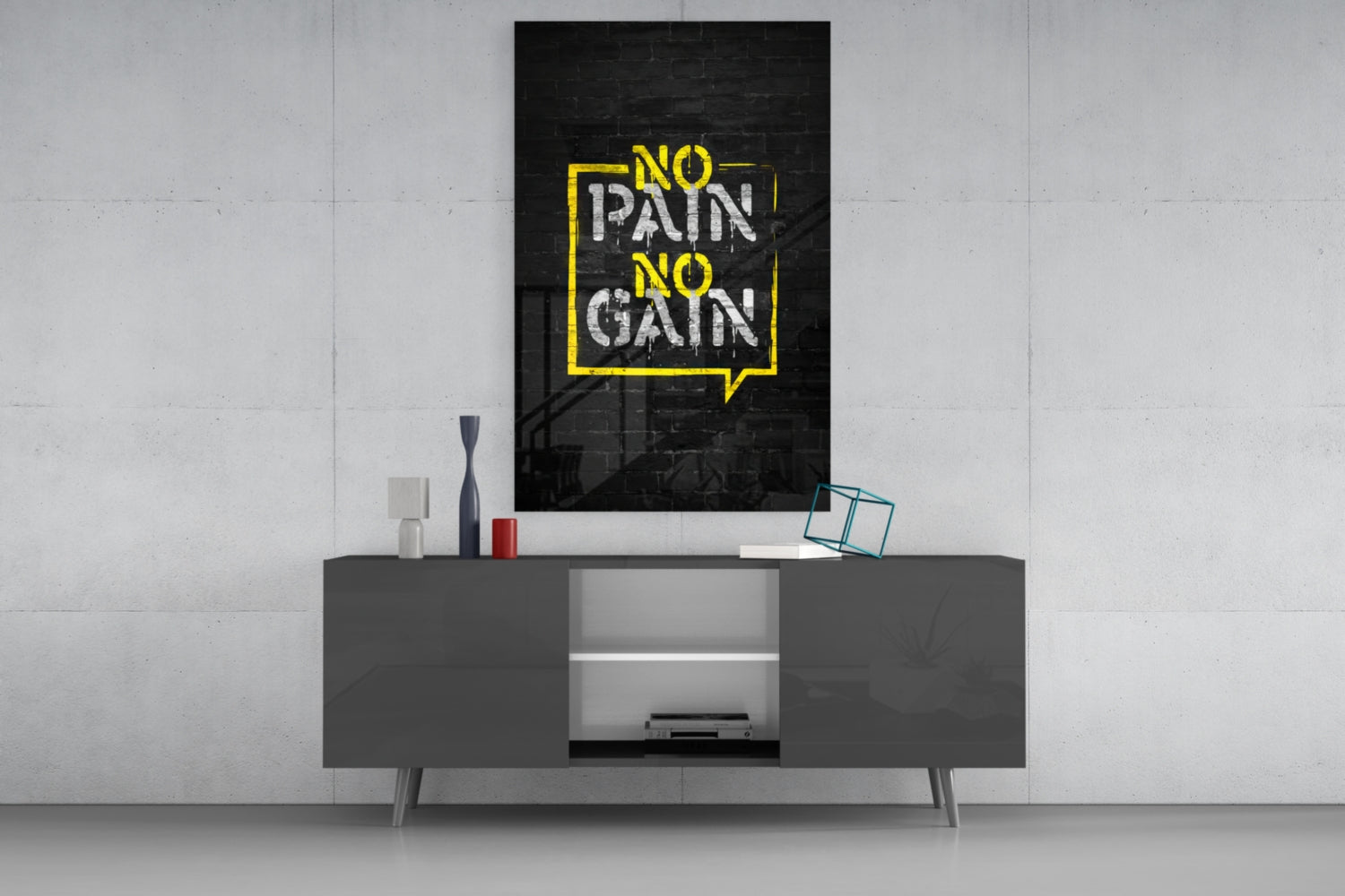 No Pain No Gain Glass Wall Art.