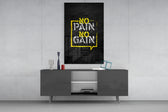 No Pain No Gain glass wall art catching light to reveal its painted bubble