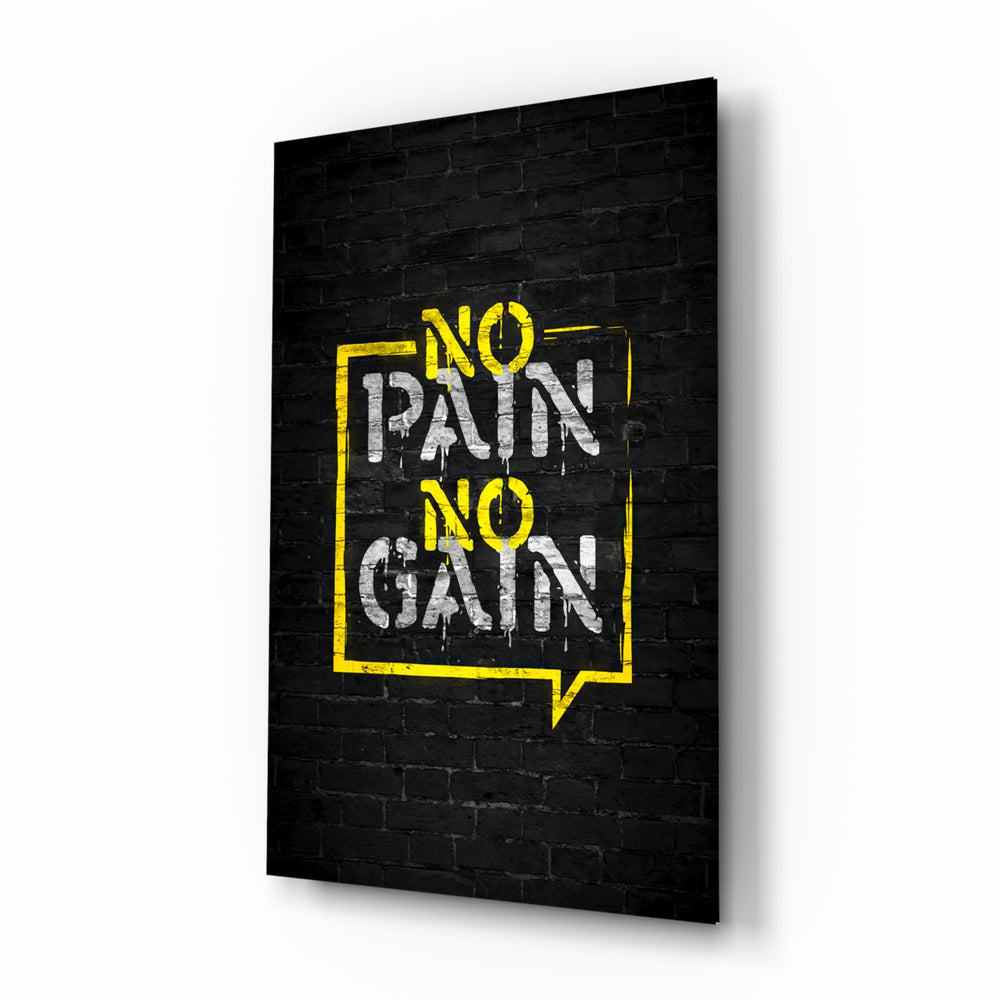 No Pain No Gain glass wall art in a modern home gym