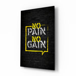 No Pain No Gain glass wall art in a modern home gym