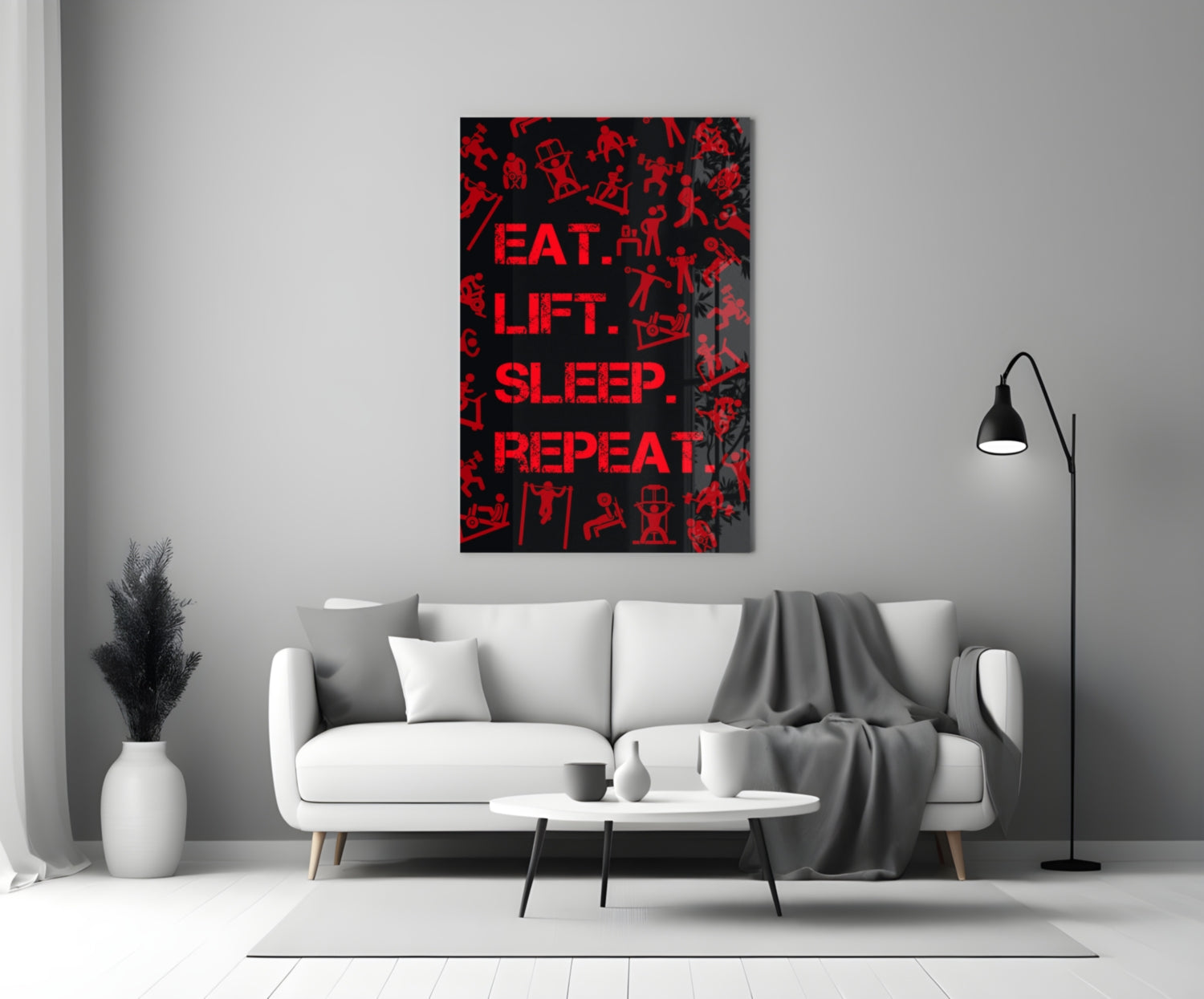 Eat, Lift, Sleep Glass Wall Art.