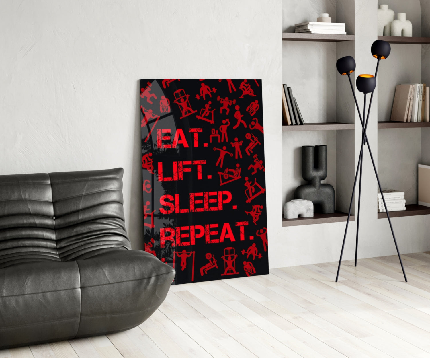 Eat, Lift, Sleep Glass Wall Art.