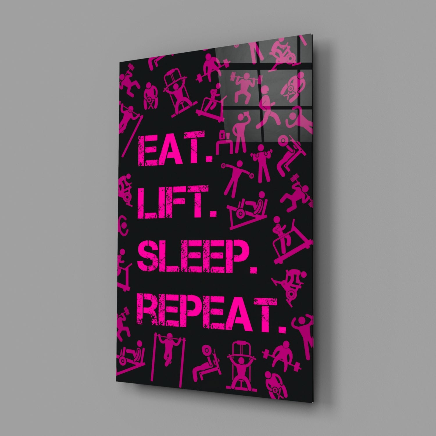 Eat, Lift, Sleep Glass Wall Art.