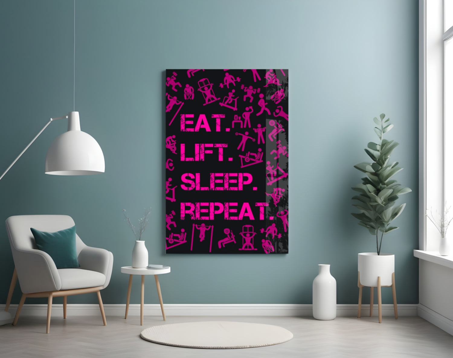Eat, Lift, Sleep Glass Wall Art.