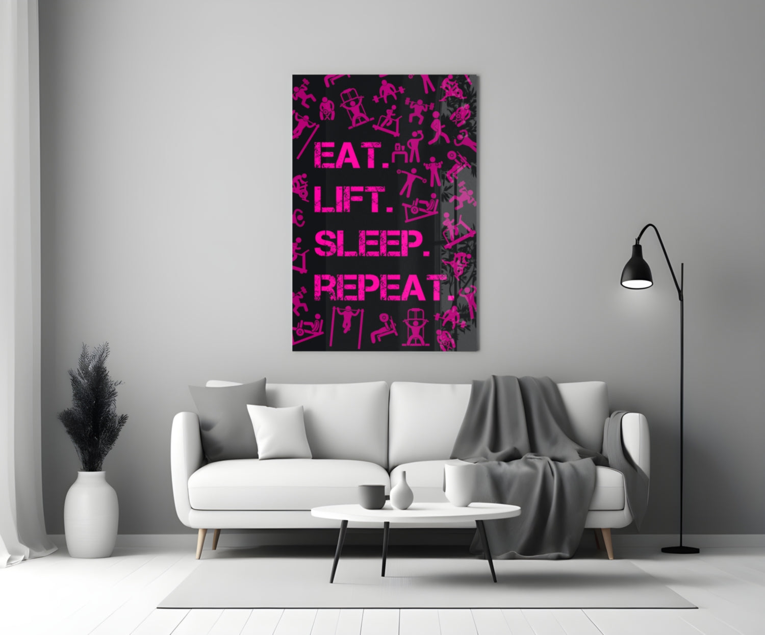 Eat, Lift, Sleep Glass Wall Art.