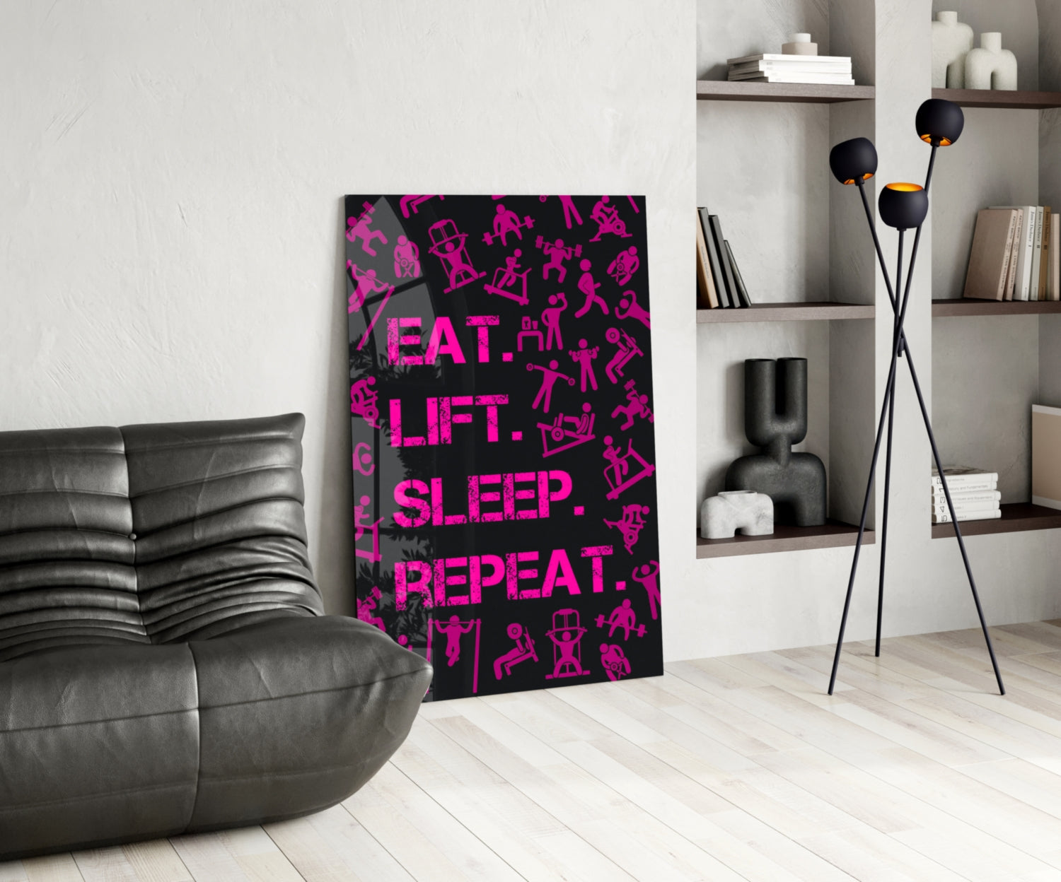 Eat, Lift, Sleep Glass Wall Art.